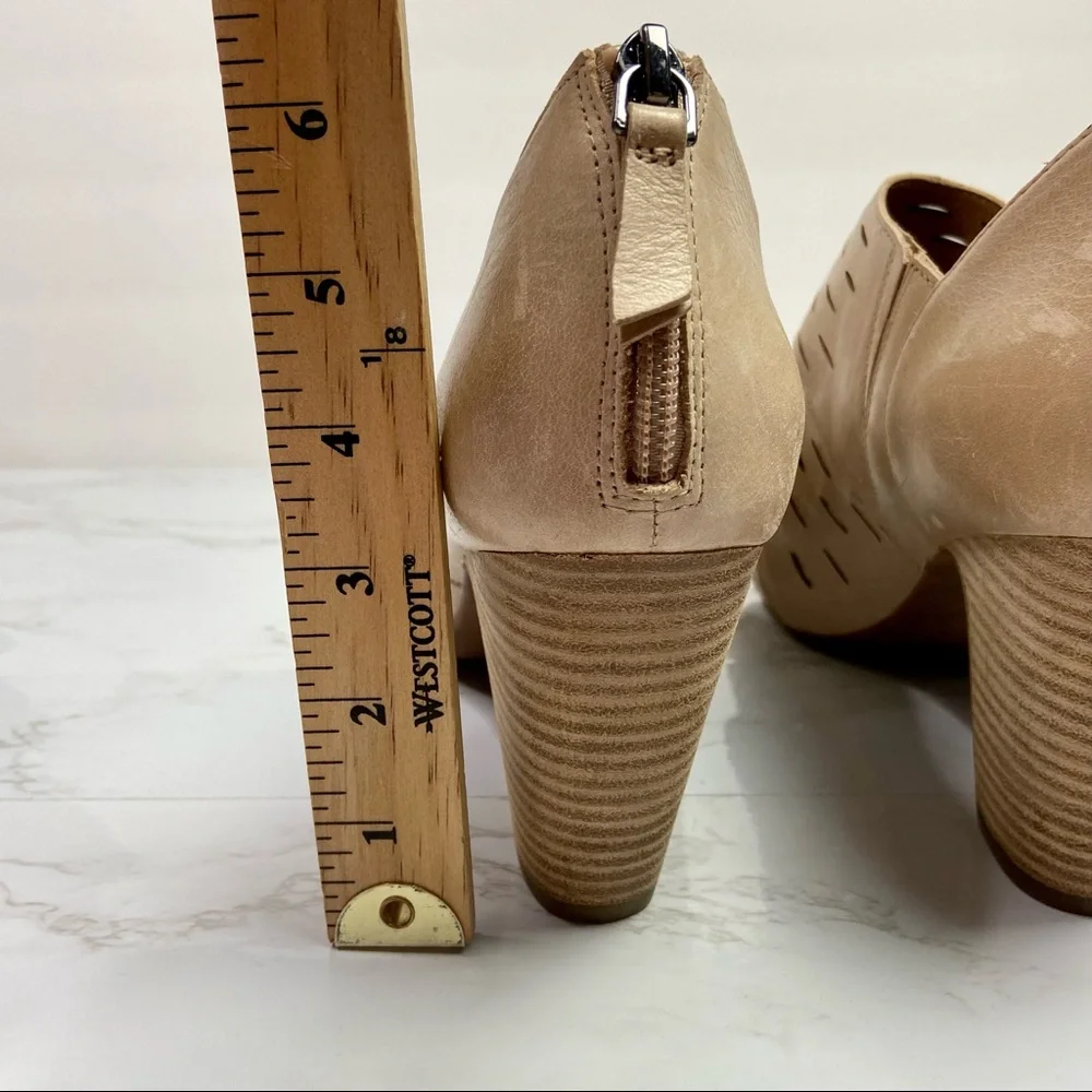 Beige Peep-Toe Cutout Block Heel Bootie